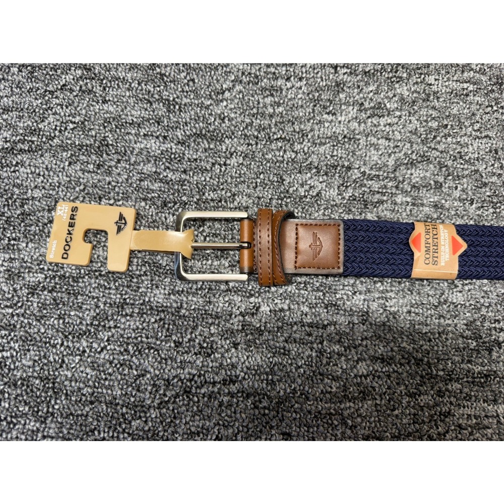Dockers Mens Comfort Stretch Braided Belt Navy Blue Brown XL 42-44 11DK0360 NEW